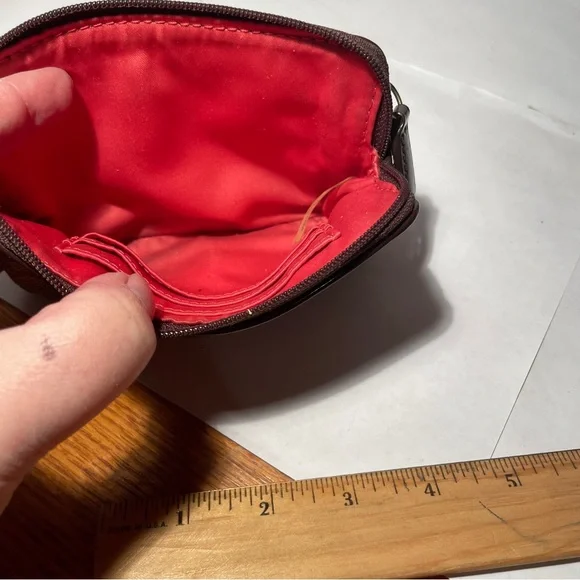 Coach Wristlet Brown Signature Pattern w Brown Patent Leather Trim Orange Inside - Picture 7 of 10